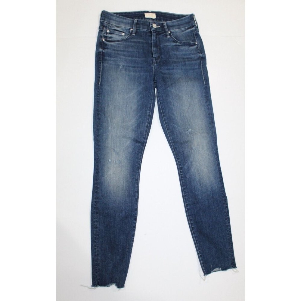 MOTHER Dark Blue Distressed Ankle Skinny Jeans
